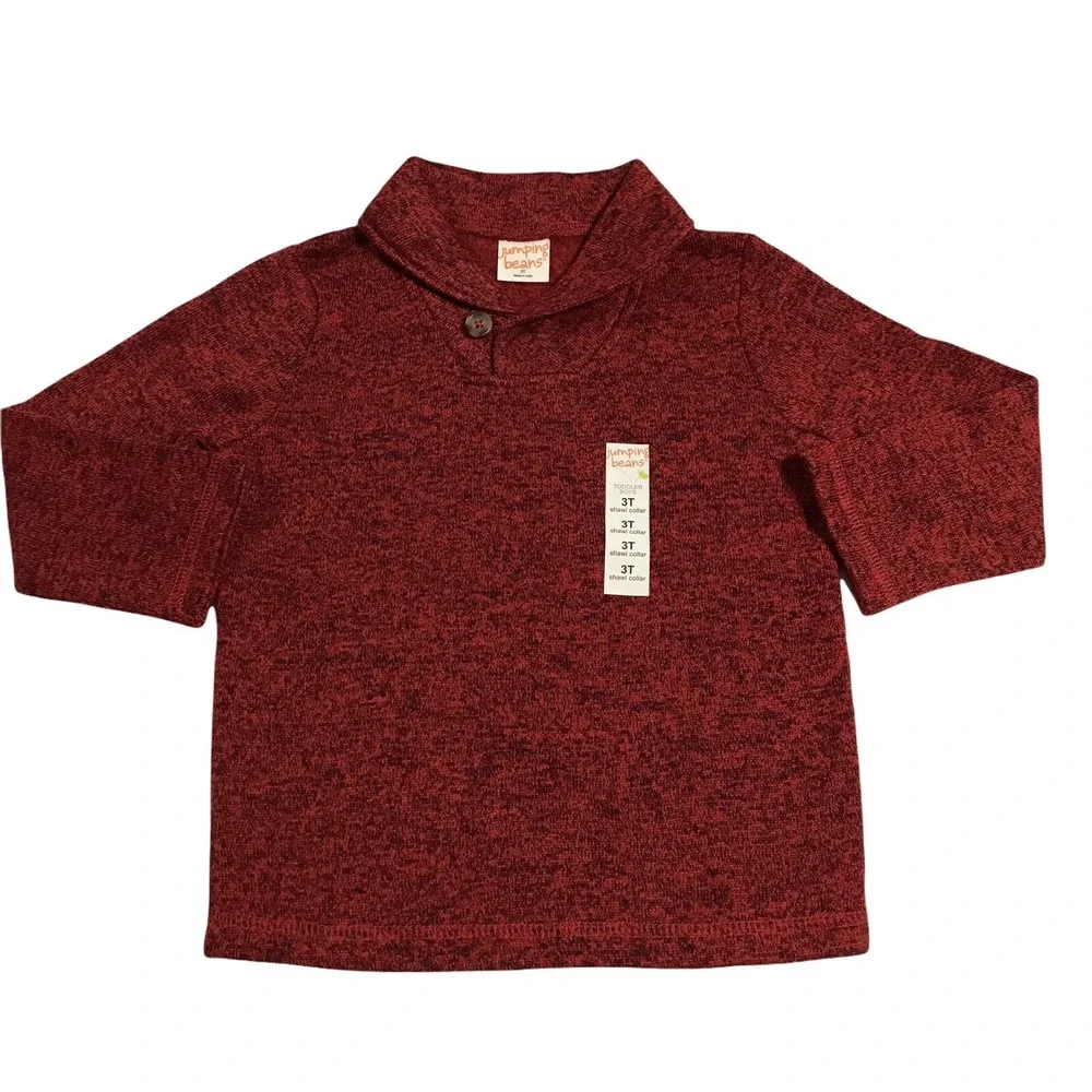 Jumping Beans Boys Fleece‎ Pullover Sweater Size 3T Red Shawl Collar Soft Warm